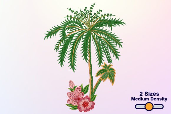 Beach Tree and Flower Embroidery Design