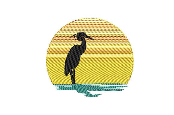 Heron Sunset Embroidery Design