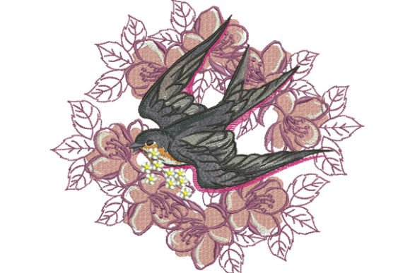 Swallow and Flower Embroidery Design